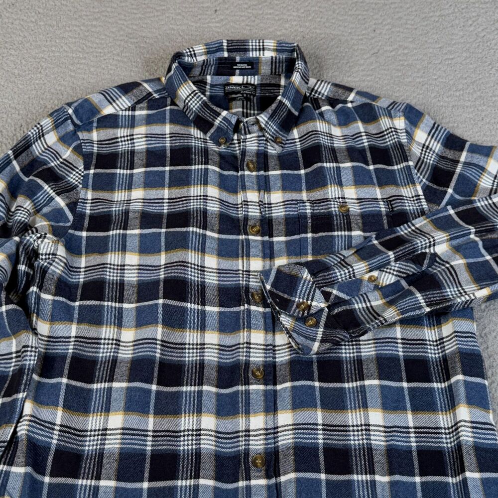 O'NEILL Flannel Shirt Men L Blue Plaid Heavyweight Button Surf Skater Streetwear